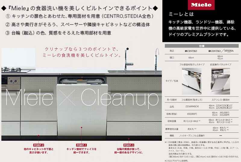 【クリナップ】システムキッチン「CENTRO」、「STEDIA」にて『Miele』の対応範囲拡大
